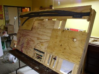 board propped up for tubing installation, top view